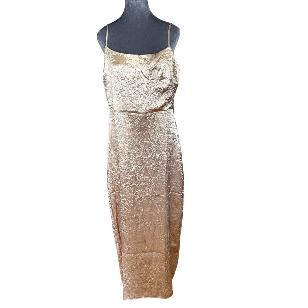 Ribbed Gold Midi Slip Dress With Adjustable Spaghetti Straps By Rihoa Size L 97%